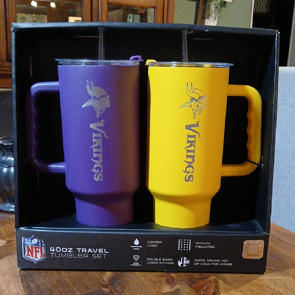 *NWT* NFL Vikings Purple and Yellow Travel 40oz. Tumbler Set